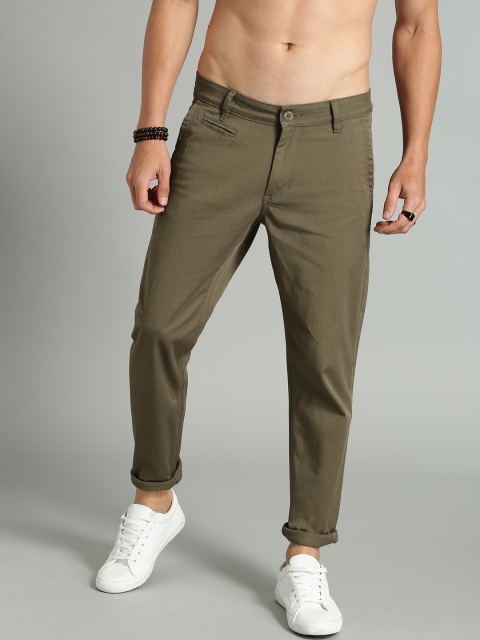

Roadster Men Olive Green Regular Fit Solid Chinos