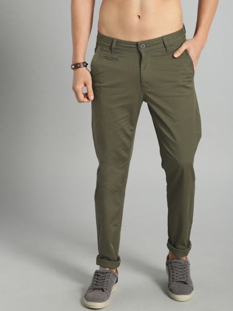 

Roadster Men Olive Green Gard Budford Tapered Fit Solid Chinos
