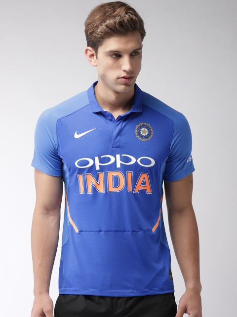 

Nike Men Blue AS BCCI M ODI STDM JSY SS Printed DRI-FIT Polo Collar T-shirt