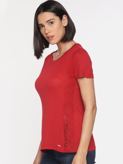 

Lee Women Red Solid Slim Fit Top
