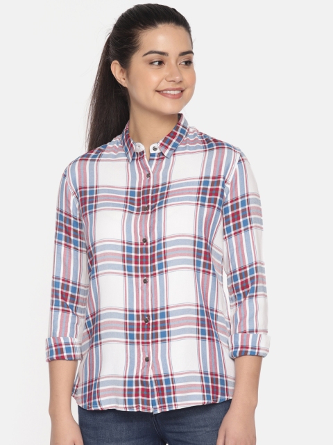 

Lee Women Red & White Regular Fit Checked Casual Shirt