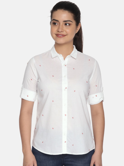 

Lee Women White Regular Fit Self Design Casual Shirt
