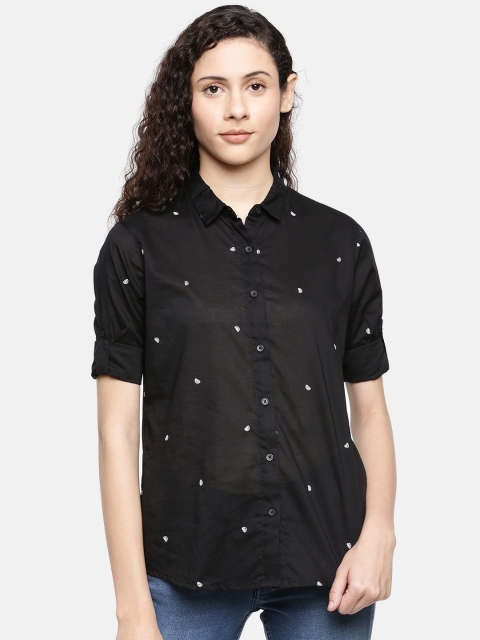 

Lee Women Black & White Regular Fit Woven Design Embroidered Detail Casual Shirt