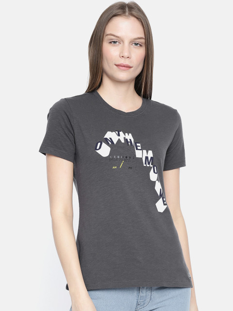 

Lee Women Charcoal Grey Printed Round Neck T-shirt