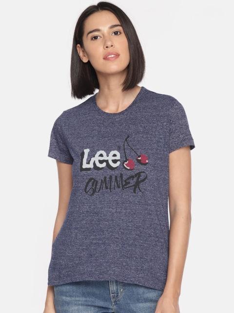 

Lee Women Navy Blue Printed Round Neck T-shirt