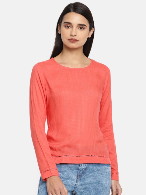 

Lee Women Coral Orange Self Design Slim Fit Top