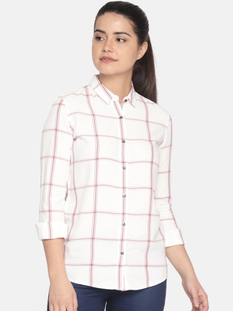 

Lee Women White & Maroon Regular Fit Checked Casual Shirt