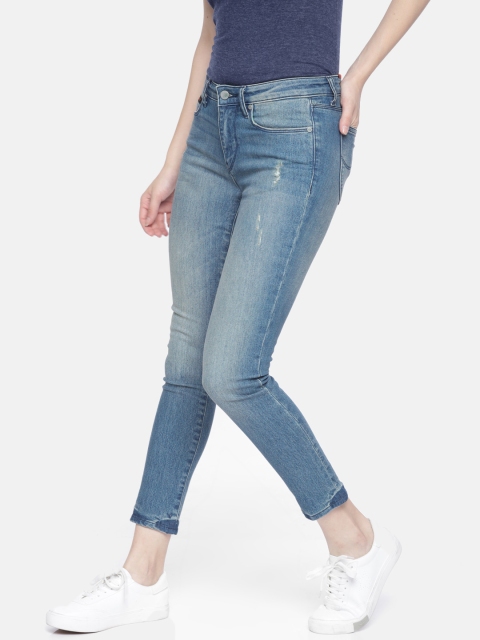 

Lee Women Blue Jegging Skinny Fit Mid-Rise Mildly Distressed Ankle Length Jeans