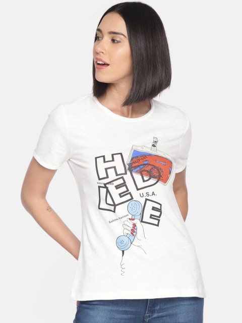 

Lee Women White Printed Round Neck T-shirt