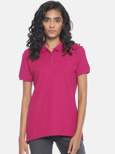 

Lee Women Pink Solid Polo Collar T-shirt