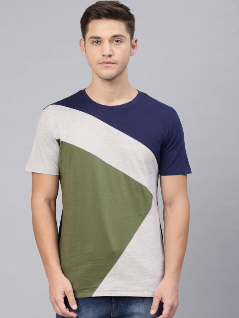 

HRX by Hrithik Roshan Men Navy Blue & Grey Colorblocked Lifestyle Crew Neck Tshirts