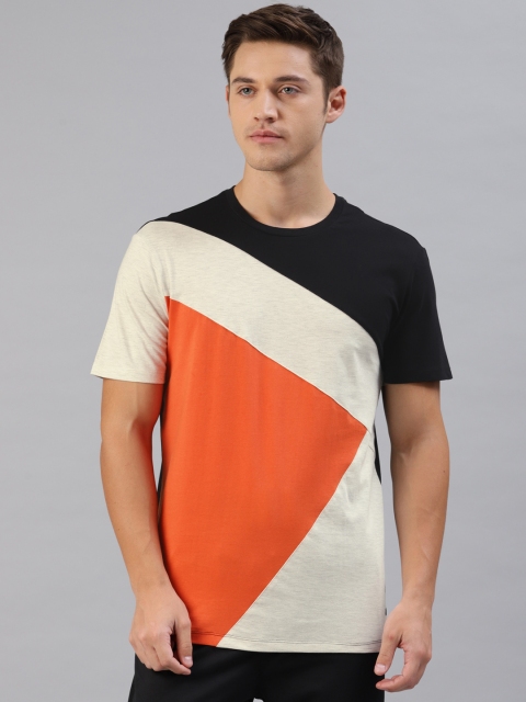 

HRX by Hrithik Roshan Men Black & Orange Colourblocked Lifestyle Graphic T-shirt
