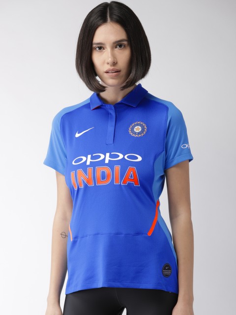 

Nike Women Blue AS BCCI W ODI STDM JSY SS Printed DRI-FIT Polo Collar T-shirt