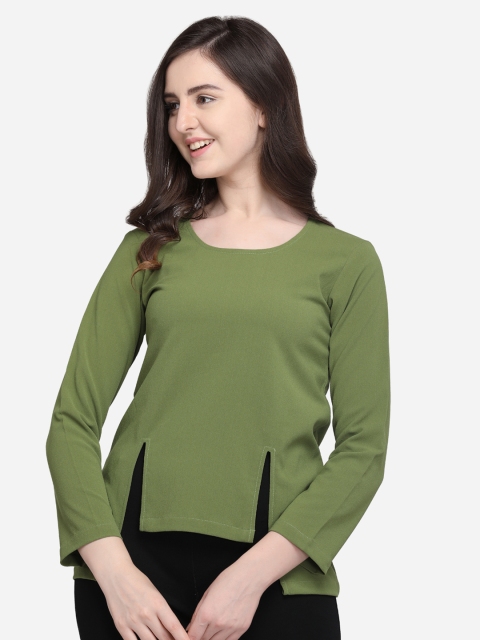 

Smarty Pants Women Green Solid High-Low Top
