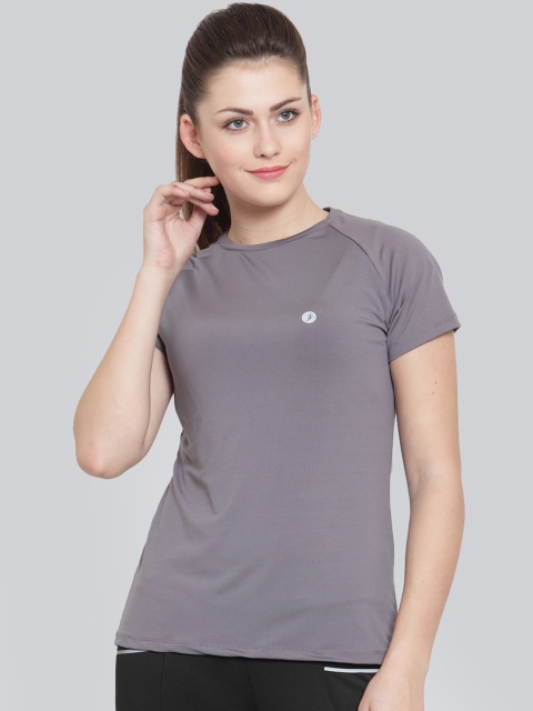 

BUKKUM Women Grey Solid Round Neck T-shirt
