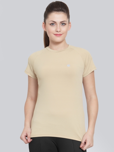 

BUKKUM Women Beige Solid Round Neck T-shirt