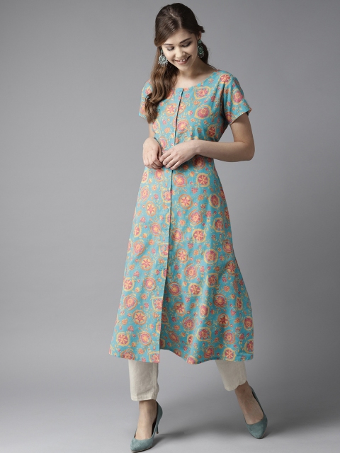 

HERE&NOW Women Blue & Pink Printed A-line Kurta