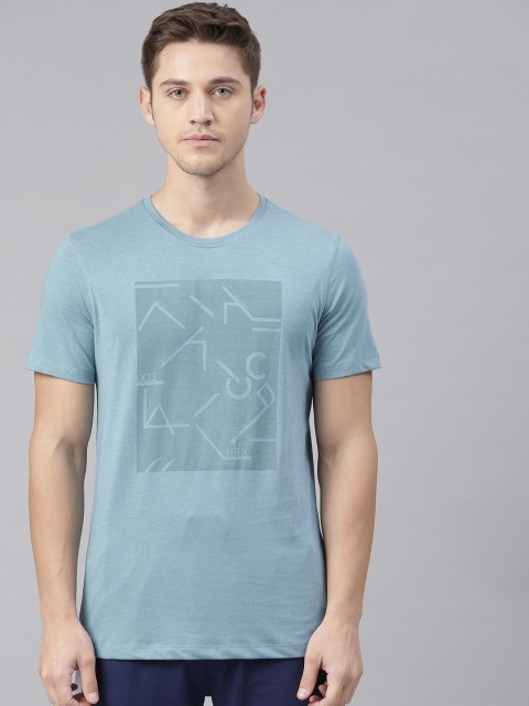 

HRX by Hrithik Roshan Men Blue Printed Organic Cotton Yoga T-shirt