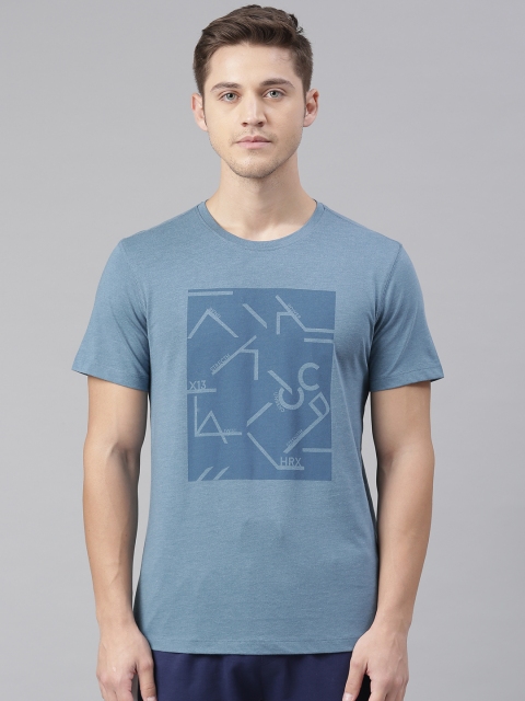 

HRX by Hrithik Roshan Men Blue Printed Yoga T-shirt