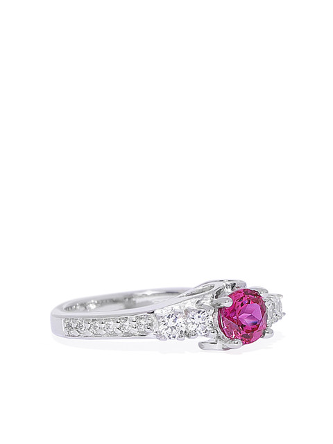 

Peora Women 925 Sterling Silver White Gold Rhodium-Plated & Pink Emerald CZ Studded Ring