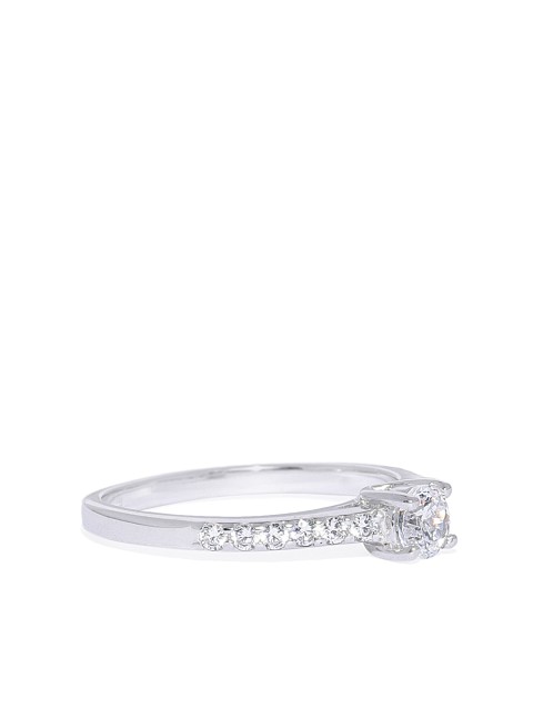 

Peora Women 925 Sterling Silver Rhodium-Plated CZ Stone-Studded Ring