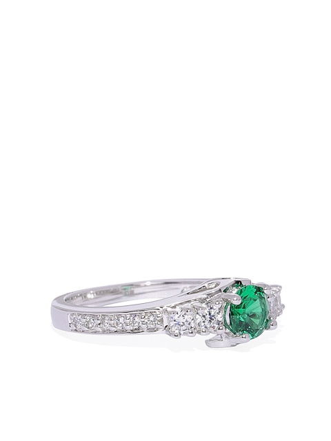 

Peora Women 925 Sterling Silver Rhodium-Plated & Green Emerald Studded Ring