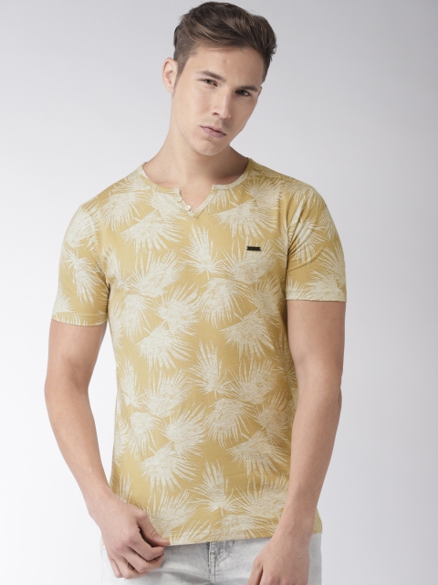 

The Indian Garage Co Men Mustard Yellow Printed Round Neck T-shirt