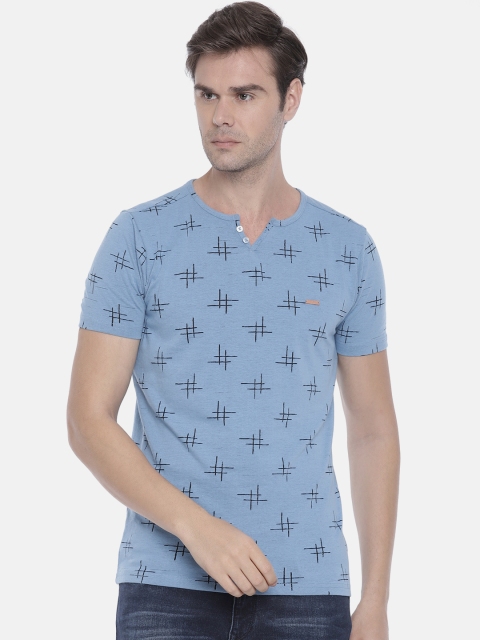 

The Indian Garage Co Men Blue Self Design Round Neck T-shirt