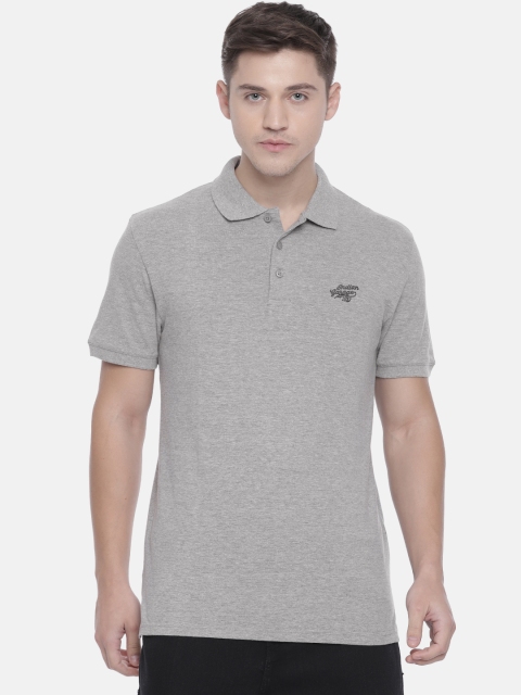 

The Indian Garage Co Men Grey Melange Solid Polo Collar Pure Cotton T-shirt