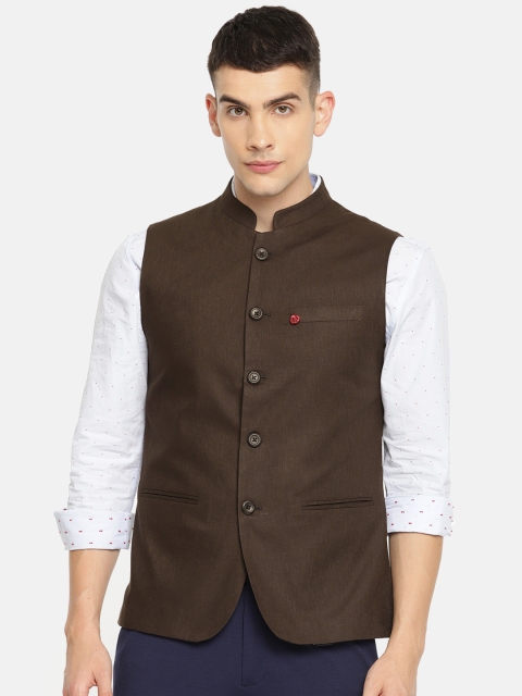 

The Indian Garage Co Brown Solid Pure Cotton Nehru Jacket