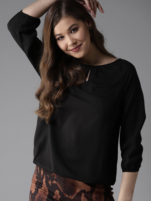 

HERE&NOW Women Black Solid Blouson Top