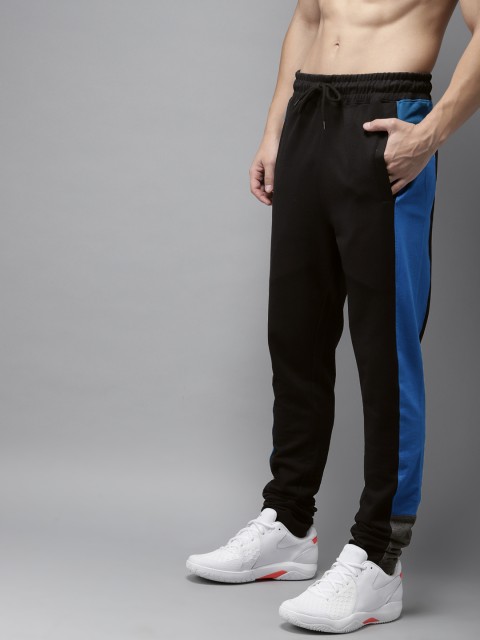 

HERE&NOW Men Black & Blue Regular Fit Solid Track Pants