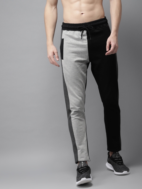 

HERE&NOW Men Black & Grey Melange Regular Fit Colourblocked Track Pants