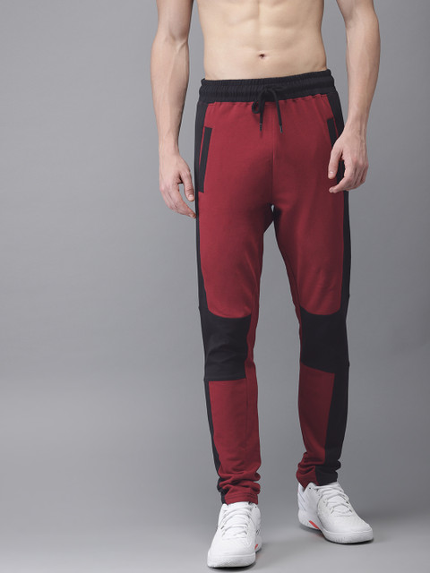 

HERE&NOW Men Black & Maroon Solid Track Pants