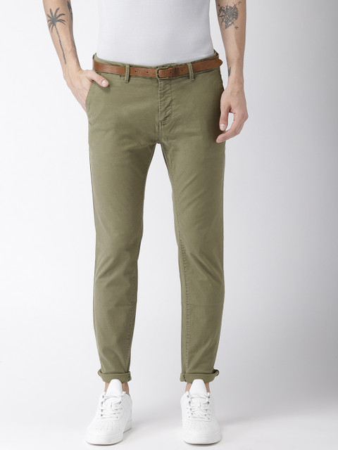 

Scotch & Soda Men Olive Green Stuart Slim Fit Solid Chinos