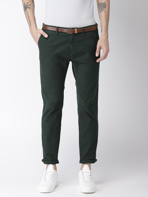 

Scotch & Soda Men Olive Green Stuart Slim Fit Solid Chinos