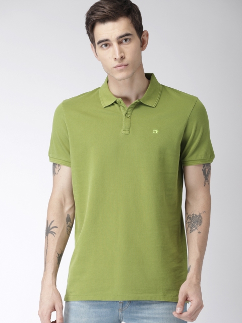

Scotch & Soda Men Olive Green Solid Polo Collar T-shirt