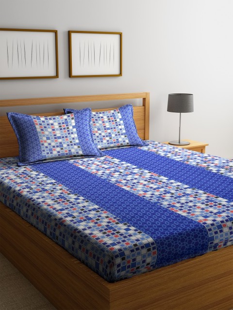 Cortina Multicoloured Geometric 120 TC Cotton 1 Queen Bedsheet with 2 Pillow Covers, Multi