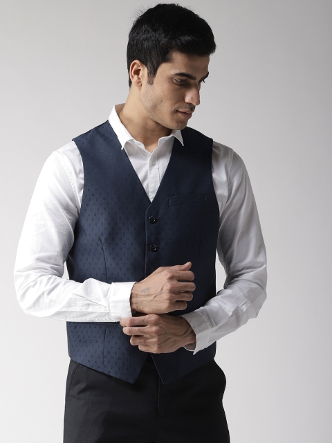 

Arrow Men Navy Blue Woven Design Waistcoat