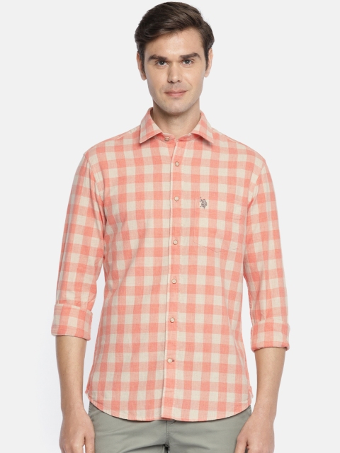 

U.S. Polo Assn. Men Orange & Beige Tailored Fit Solid Casual Shirt
