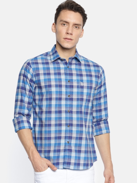 

U.S. Polo Assn. Men Teal & Navy Blue Tailored Fit Checked Casual Shirt