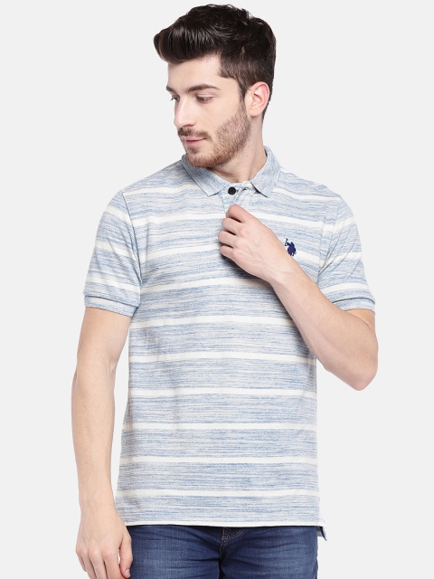 

U.S. Polo Assn. Men Blue & Off-White Striped Polo Collar T-shirt