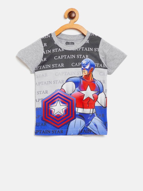 

Eteenz Boys Grey Melange Printed Round Neck T-shirt