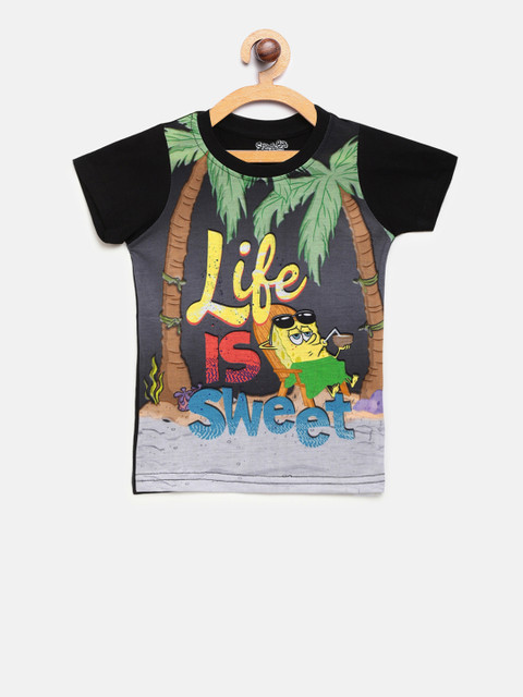 

Eteenz Boys Black Spongebob Print Round Neck T-shirt