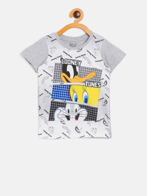 

Eteenz Boys Grey Melange Looney Tunes Print Round Neck T-shirt