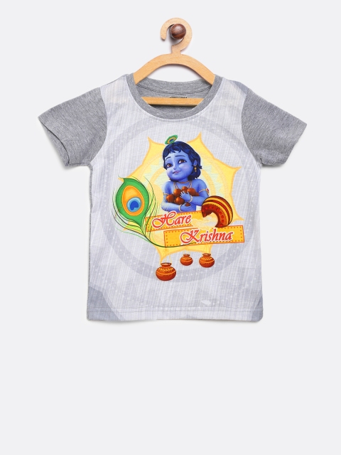 

Eteenz Boys Grey Melange Printed Round Neck T-shirt
