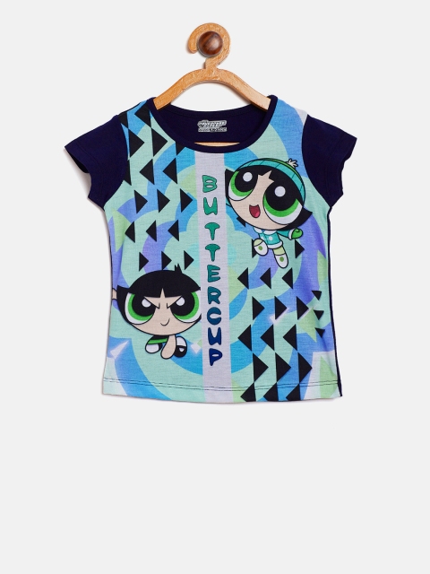 

Eteenz Girls Navy & Green Printed Round Neck T-shirt, Navy blue