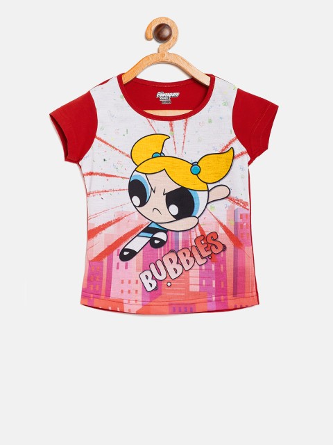 

Eteenz Girls Red & Off-White Powerpuff Girls Print Round Neck T-shirt