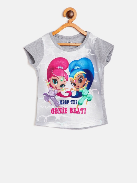 

Eteenz Girls Grey Melange & White Printed Round Neck T-shirt