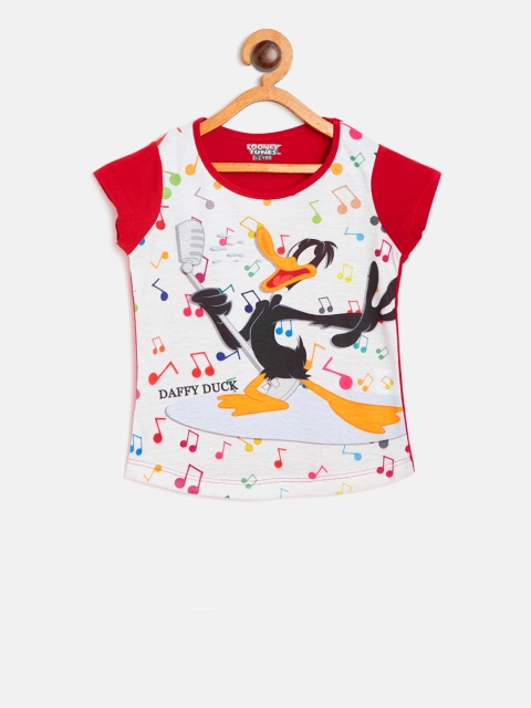 

Eteenz Girls Red & Off-White Looney Tunes Print Round Neck T-shirt